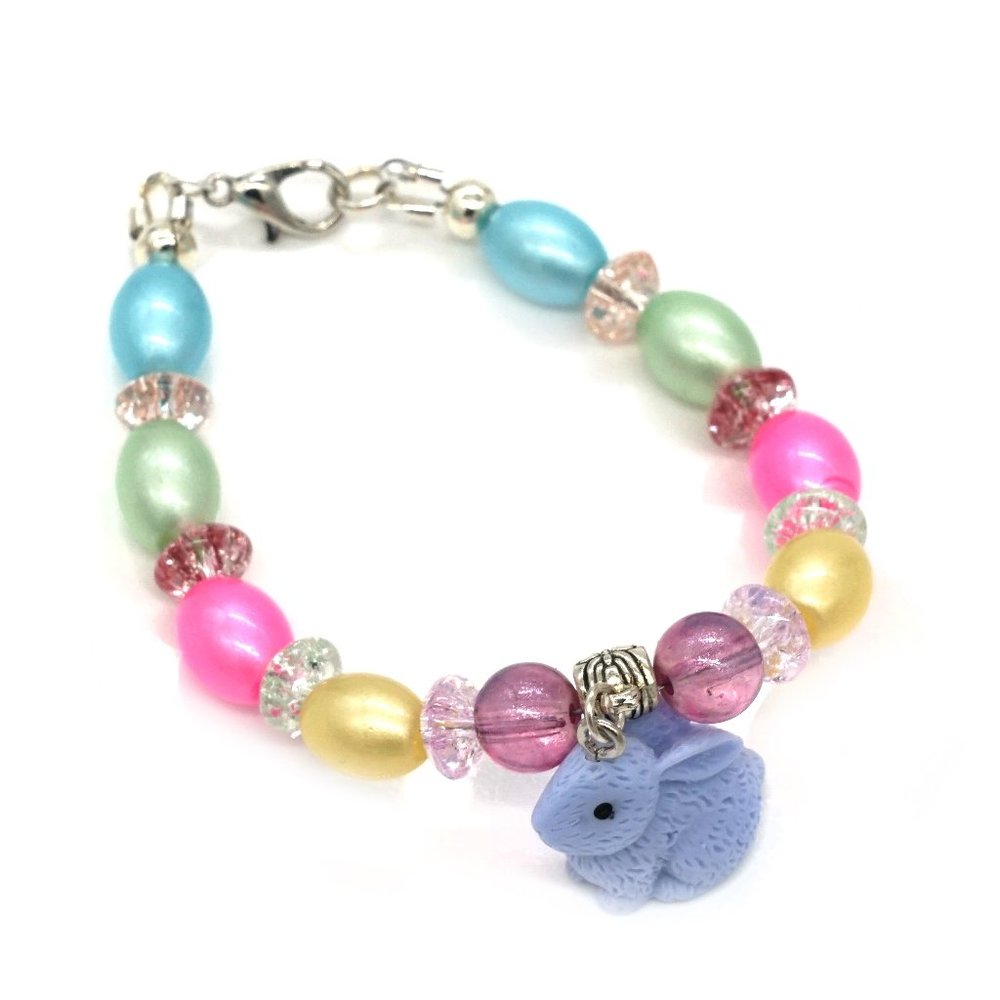 Bracelet with Spring time and Easter theme with rabbit charm.